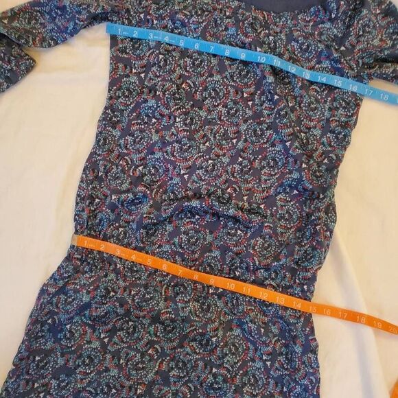 Vintage Esprit Blue Geometric Print Cinch Waist Dress - Size 0 - Picture 5 of 9